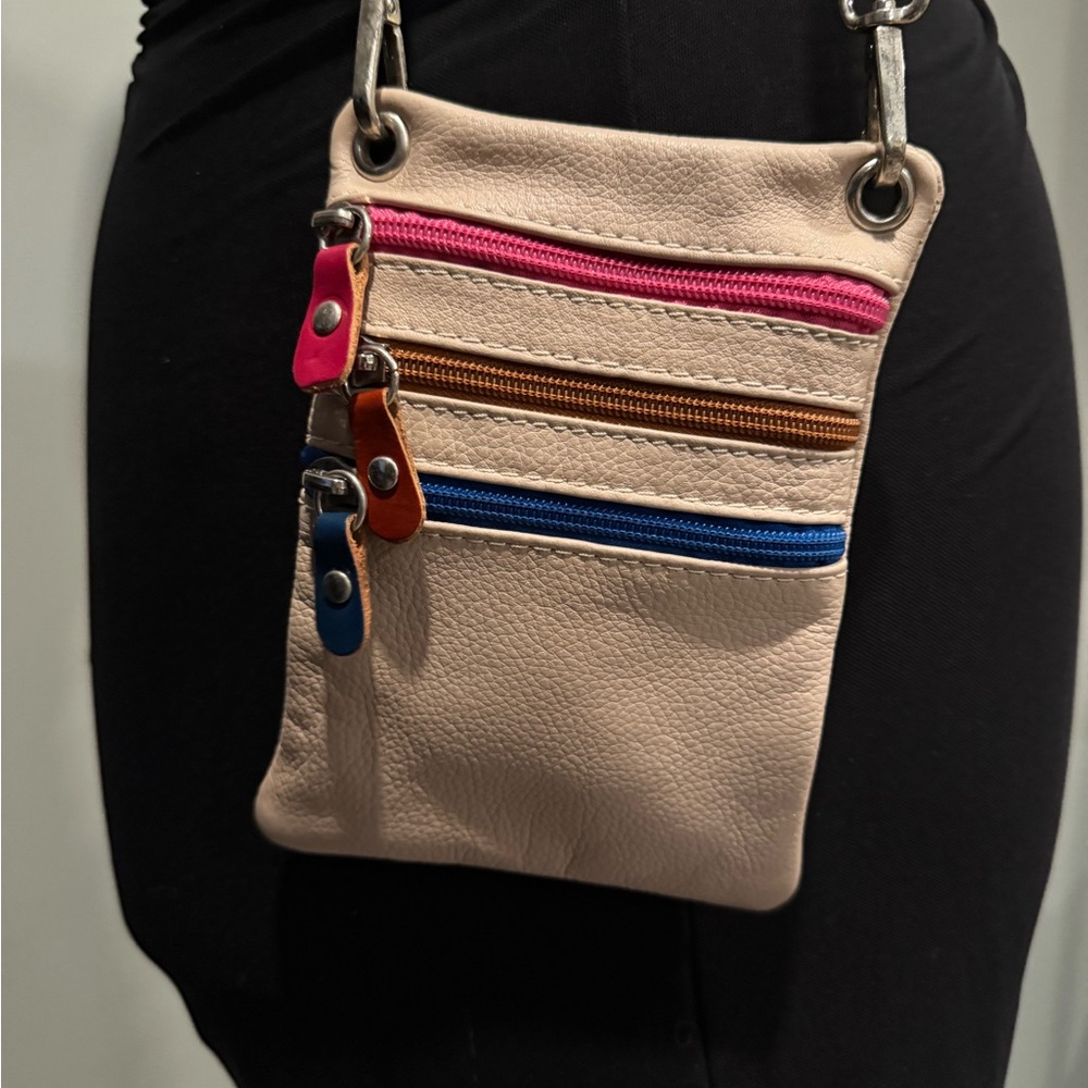REAL Leather mini purse multi color leather multi zip